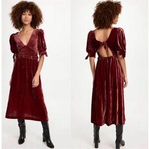 SEA New York Mayde open-back Smocked Velvet Midi Dress Sz M